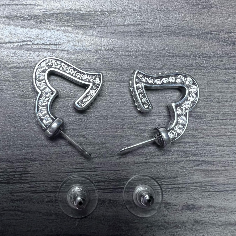 Brighton Urban Lights Silver Heart Crystal Post Earrings J15432 New on Card - Picture 11 of 11